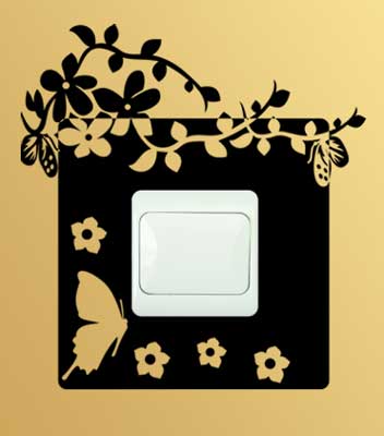 Samolepka pod vypínač Květina s motýly 3