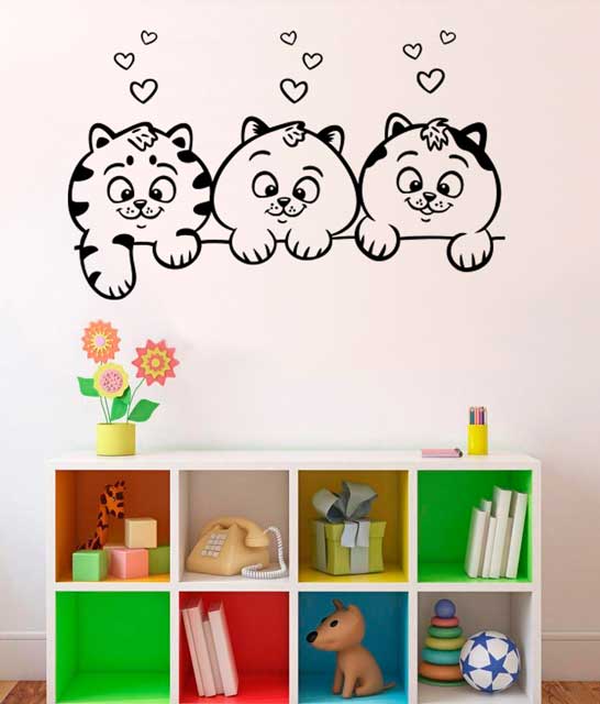Samolepka na zeď Koťata + srdíčka