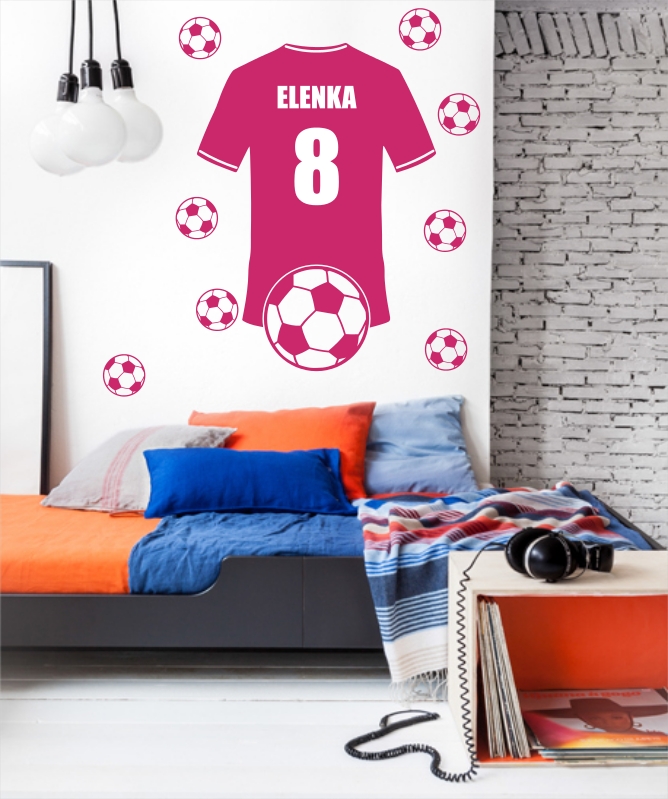 Samolepka na zeď Dres s vlastním jménem + 8 kopačáků