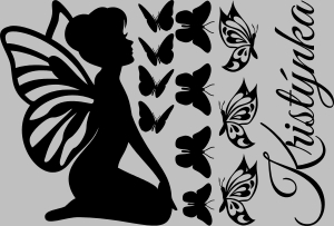 Samolepka na zeď Víla se jménem a motýli