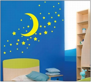 Samolepka na zeď Měsíc s hvězdami 50 x 70 cm