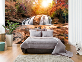 Fototapeta - Podzimní les s vodopády